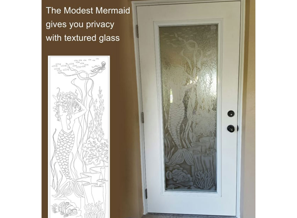 Etched Hurricane Impact Aquatic Glass Doors